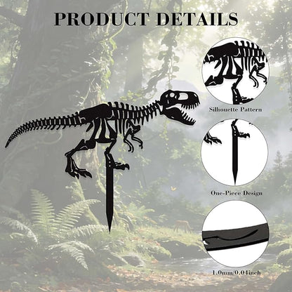 Metal Dinosaur Skeleton Garden Stake – Outdoor Dinosaur Fossil Statue for Yard and Garden Decor, Black Iron Decorative Lawn & Patio Stake