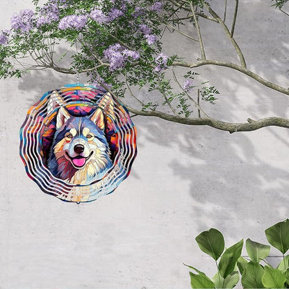 Alaskan Malamute Dog Wind Spinners Outdoor Dog Memorial Gifts, 3D Metal Kinetic Hanging Garden Wind Spinner, Spinner Decor, Wind Sculptures for Outdoor & Indoor, Window, Yard Decor (Alaskan)