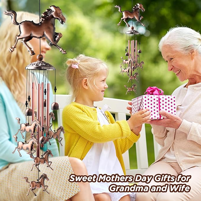 Horse Gifts for Women Mom Wind Chimes for Outside Clearance Copper Windchimes Patio Decor House Warming Gifts Outdoor Garden Decor for Porch Yard Decorations