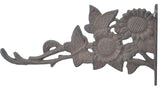 Butterflies & Sunflowers Decorative Brown Cast Iron Plant Hanger Hook 11.125" Deep Indoor or Outdoor