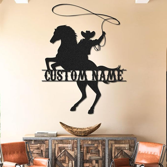 Personalized Cowboy Metal Sign, Custom Metal Name Sign, Rustic Cowboy Rodeo Wall Decor, Rustic Western Wall Art for Patio, Garage, Mancave