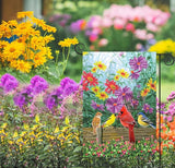 Spring Cardinal Garden Flag Floral 12x18 Double Sided, Birds Flower Small Burlap Yard House Seasonal Outside Outdoor Decoration