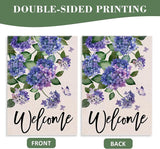 Welcome Spring Hydrangea Decorative House Flag, Purple Floral Flowers Butterfly Garden Yard Outside Decorations, Summer Farmhouse Outdoor Large Home Decor Double Sided 28 x 40