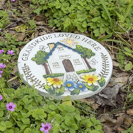 Grandma Garden Stepping Stone Yard Walkway Step Stone Grandma Gifts from Grandchildren Home Outdoor Decor Lawn Concrete Stepping Stones Outside Decorations, regular, White