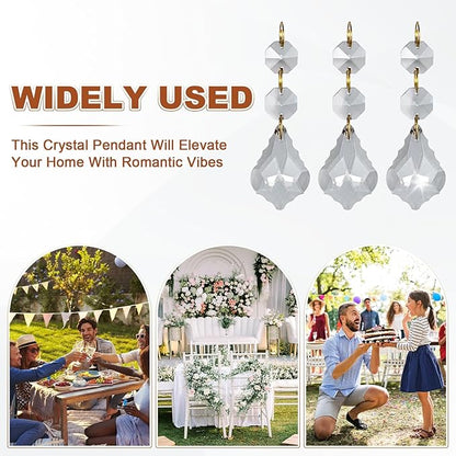 M METERXITY 10PCS Crystal Suncatcher 2 Leaves Prisms Pendants Ornament, 38mm Chandelier Hanging Crystal Sun Catcher Beads for Home Garden Windows Wedding DIY Decoration [EP Grey]