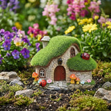 Solar Fairy Garden House Accessories, Outdoor Garden Statues with Ladybug Lights & Mushroom Gardening Gifts for Women, House Sculpture Figurine Outside Garden Decorations for Yard Patio Lawn Decor