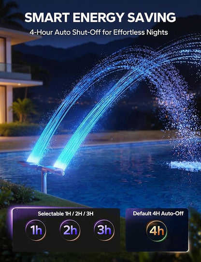 POOLHACKER Solar Pool Fountain with 10-Color LED Lights, Newly Refined Streamlined Design, Auto Dusk Sensor & Timer, Remote Control, Dual-Head Adjustable Spray for Above & Inground Pools