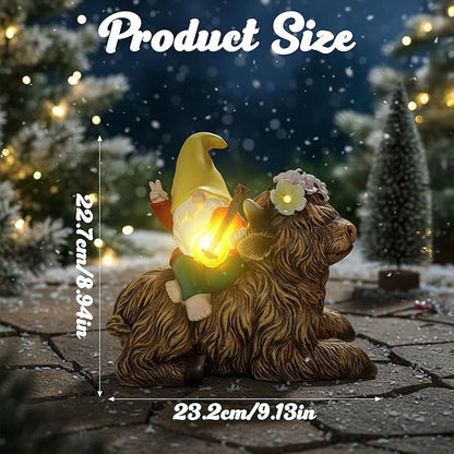 Spring Garden Paly The Violin Gnome Highland Cow Solar Statues, Summer Gnome Outdoor Resin Sculpture Decor for Home Table Patio Lawn Yard Porch Balcony, Housewarming