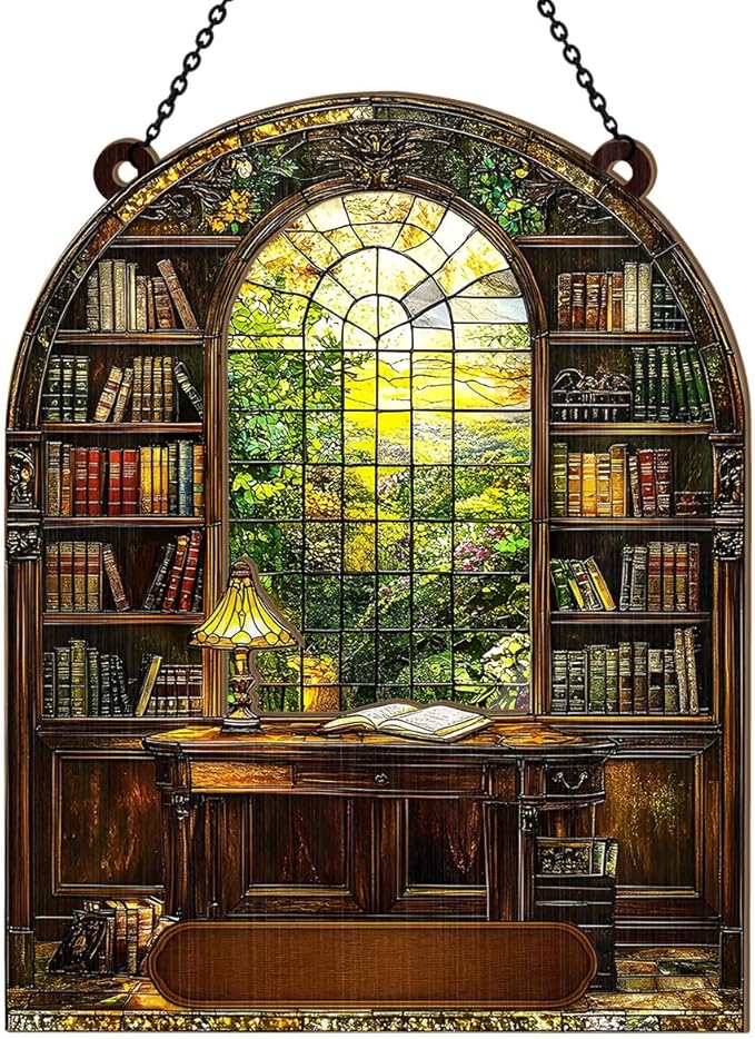 Jesuspirit - Window Hanging Suncatcher – Crystal Clear Acrylic & Wood Sun Catcher for Home Decor, for Women (Your Library, 6 Inches)