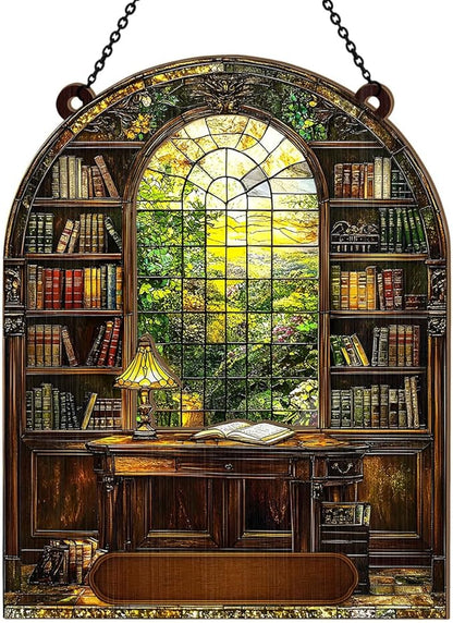 Jesuspirit - Window Hanging Suncatcher – Crystal Clear Acrylic & Wood Sun Catcher for Home Decor, for Women (Your Library, 8 Inches)