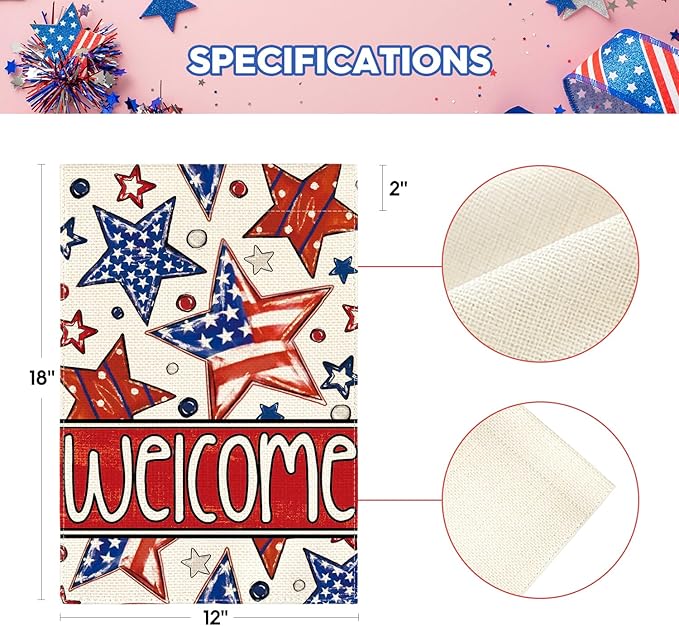 AVOIN colorlife Patriotic 4th of July Garden Flag 12x18 Inch Double Sided Outside, Welcome American Stars and Stripes Yard Outdoor Decoration