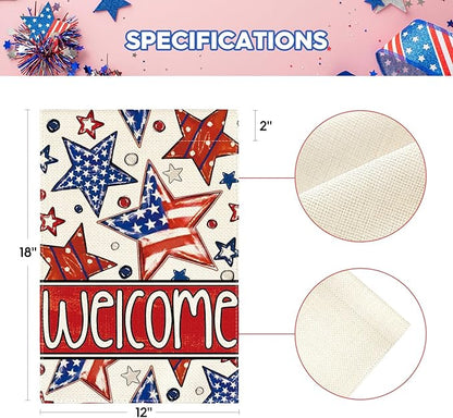 AVOIN colorlife Patriotic 4th of July Garden Flag 12x18 Inch Double Sided Outside, Welcome American Stars and Stripes Yard Outdoor Decoration