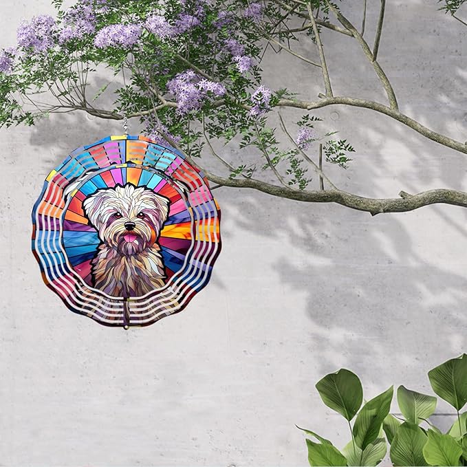 Maltese Dog Wind Spinner Pet Dog Memorial Gifts, Vibrant 3D Kinetic Aluminum Metal Yard Art, Loss of Dogs Sympathy Gifts, Hanging Outdoor Garden Decor, 8" Wind Sculptures for Patio, Porch (Maltese3)