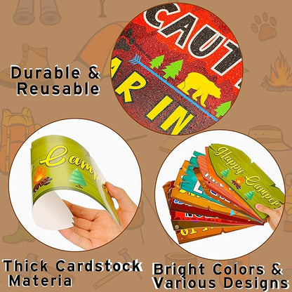 20 Pack Camping Themed Party Decorations Camping Party Directional Signs for Summer Camp Decor Welcome to Camp Birthday Supplies Classroom Wall Door Porch Yard Sign Photo Props Backdrop Supplies