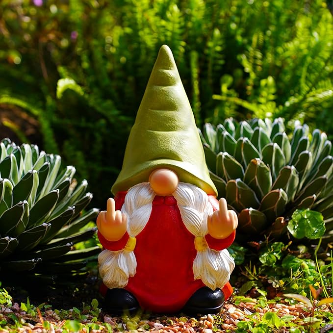 Middle Finger Gnome Statue 12.4in Female, Large Naughty Garden Gnome Statue Decoration and Lawn Ornament - Funny Garden Gnomes for Outdoor or Home Decor
