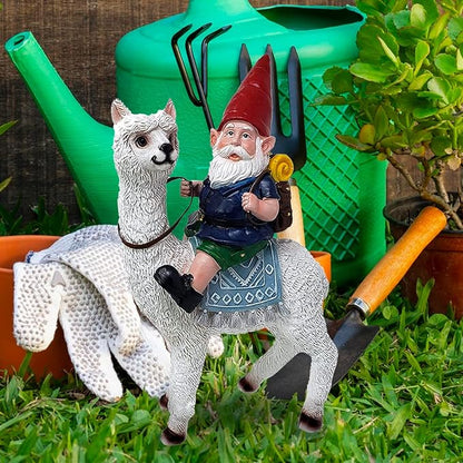 Funny Guy Mugs Gnome and a Llama Statue- Indoor/Outdoor Garden Gnome Sculpture for Patio, Yard or Lawn