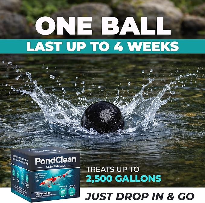 Natural Pond Care Ball – Easy Drop-in Maintenance for Outdoor Ponds and Water Features, Suitable for Fish & Plants, Up to 2500 Gallons – 4 Week Use