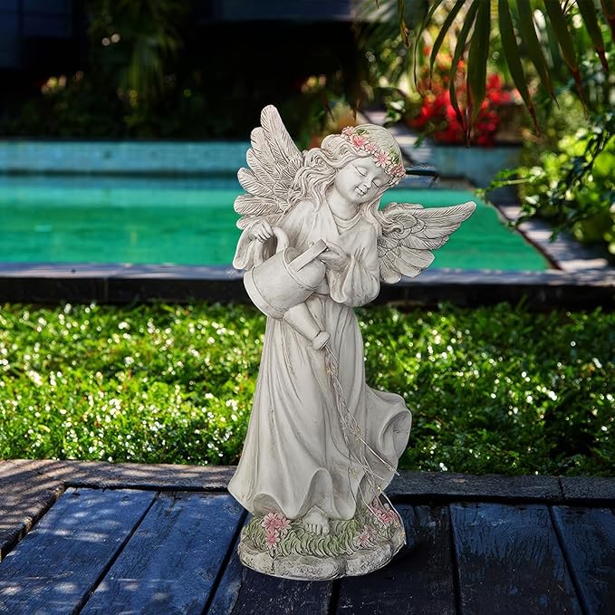 Solar Angel Statue for Outdoor Garden Decor, 10.6 INCH Outside Angel Sprinkles Water Sculptures Ornaments for Balcony, Garden, Patio, Yard, Lawn, Birthday Gifts for Women Mom Grandma