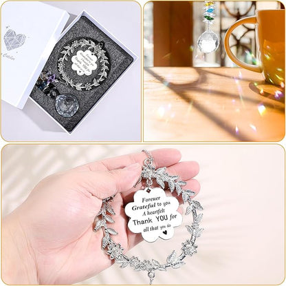 COMNICO Thank You Sun Catcher Gifts for Women, Friend Suncatcher Gifts with Engraved Thank You Message Colorful Crystal Hanging Ornament for Christmas Birthday Home Office Living Room Garden Decoratio