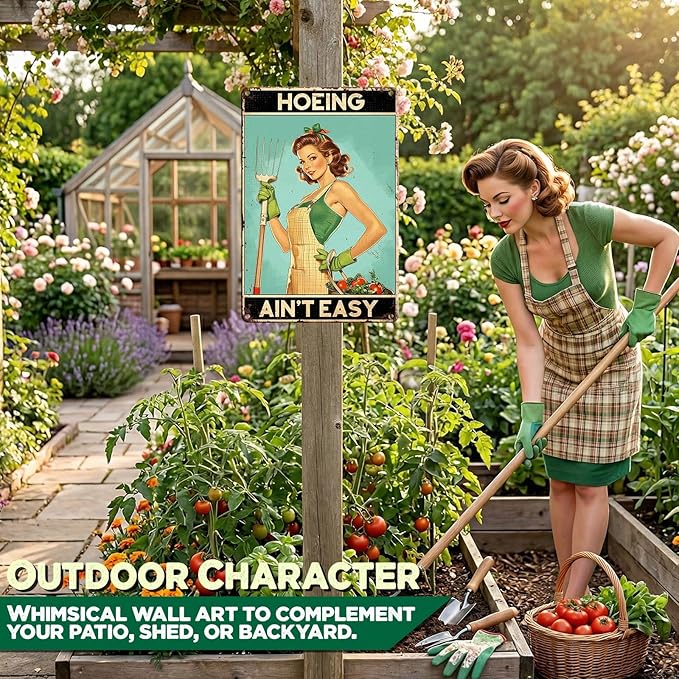 Garden Signs Hoeing Ain't Easy Metal Signs for Outdoor Garden Decor Yard Wall Art for Yard Patio Greenhouse Plantroom 8x12Inch