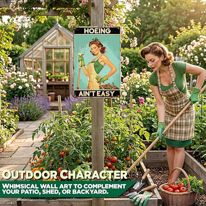 Garden Signs Hoeing Ain't Easy Metal Signs for Outdoor Garden Decor Yard Wall Art for Yard Patio Greenhouse Plantroom 8x12Inch