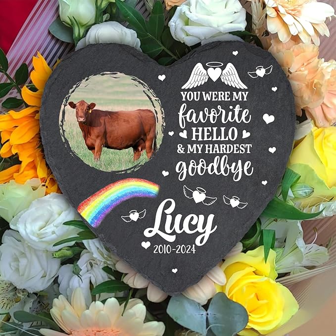 Personalized Pet Memorial Gifts for Loss of Cow Dog Cat, Customized Pet Memorial Stone, Pet Memorial Gifts for Pet Owner Dog Mom Cat Lover, Pets Cemetery Decorations for Grave