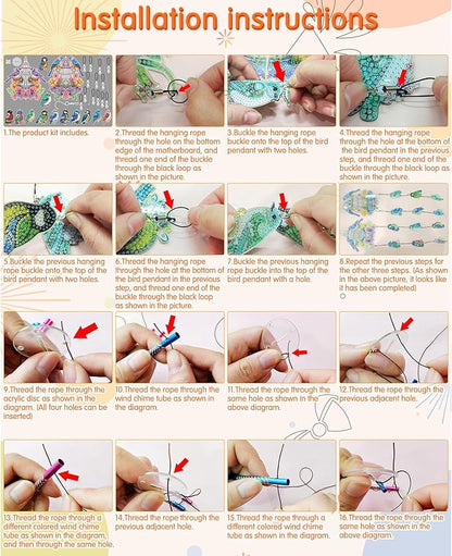 DIY Wind Chime Pendant Spring 3D Diamond Art Painting Hanging Ornament Double Sided Diamond Suncatchers for Window Home Backyard Garden Wall Door Decor (Butterfly05)