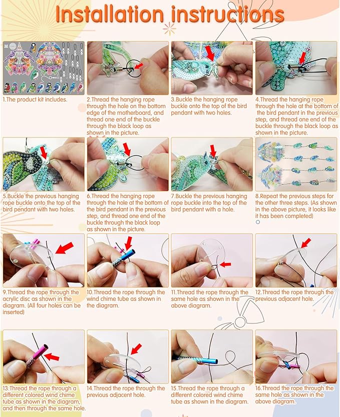 DIY Wind Chime Pendant Spring 3D Diamond Art Painting Hanging Ornament Double Sided Diamond Suncatchers for Window Home Backyard Garden Wall Door Decor (Butterfly04)