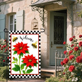 IVN Floral Welcome Garden Flag 12x18 Inch Double Sided Yard Flag Double Sided Bee Red Flowers Decorative Small Flags for Outside Seasonal Farmhouse Yard Outdoor Decoration Flags