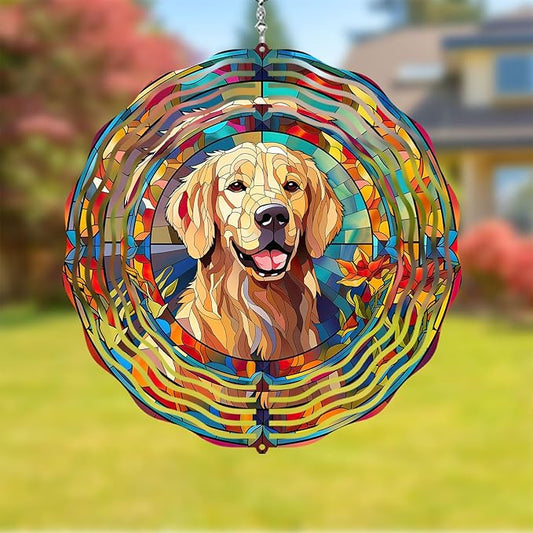 Golden Retriever Wind Spinner Pet Dog Memorial Gifts, Vibrant 3D Kinetic Aluminum Metal Hanging Outdoor Garden Decor, Loss of Dogs Sympathy Gifts, 8" Wind Sculptures for Patio, Porch Yard Art (GR5)