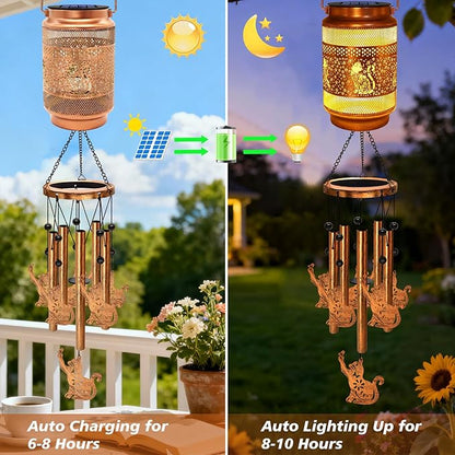 2 Pack Cat Solar Wind Chimes for Outside, Gifts for Mothers Day Mom Women Grandma Birthday Memorial Teacher, 32" Windchimes Outdoor Decor Hanging Solar Lantern for Garden Porch Patio Backyard