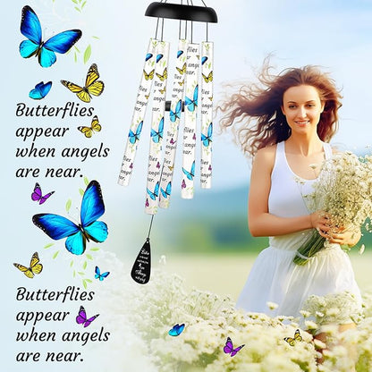 Memorial Wind Chimes Sympathy Gift - Windchimes in Loving Memory of Loved One, Bereavement Gifts for Loss of Mom/Dad, Condolences Grief Remembrance Funeral Grieving, Butterfly