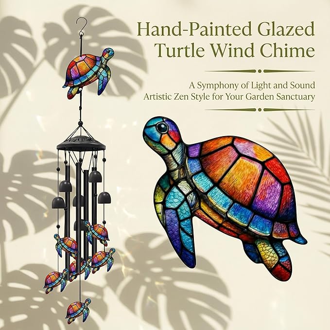 35.4" Sea Turtle Wind Chimes for Outside, Metal Windchimes, Sea Turtle Wind Chime Garden Decor, Mothers Day Birthday Memorial Gifts for Mom Grandma Wife, Durable Outdoors Decor
