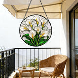 DASTOLL Stained Glass Window Hanging, White Calla Lily Suncatcher Diamond Glass Panel Hangings Flowers Sun Catchers Decor for Birthday for Women, Men, Wife, Aunt, and Mom 11.8x11.8 in