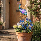 TERESA'S COLLECTIONS Solar Garden Lights Outdoor Garden Decor, Metal Peacock Decorations for Yard, 33'' Purple Decorative Garden Stake for Outside with Crackle Glass Ball, Lawn Party Gifts for Mom