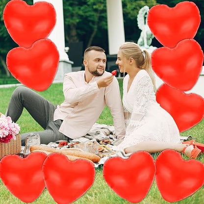 JarThenaAMCS 11" Valentine's Day Inflatable Heart Balloon Red Heart Shape Blow Up Hanging Ornaments Decorations PVC Indoor Outdoor Decor for Wedding Garden Yard Lawn Party Supplies, 10Pcs