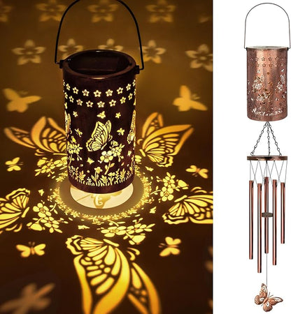 YHmall Butterfly Solar Wind Chimes for Outside, Butterfly Birthday Gifts for Women, Men, Solar Lanterns Windchimes Outdoors, Metal Wind Chime for Home Garden Outdoor Yard Decor