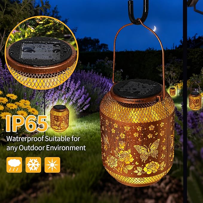 2 Pack Butterfly Solar Garden Statues Birthday Gifts for Women Mom Grandma Hanging Solar Outdoor Waterproof Metal Garden Decor Outside for Yard,Patio,Lawn Porch,Backyard