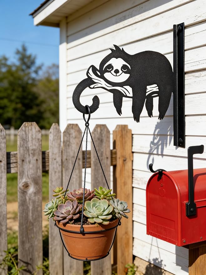 Iron Plant Hangers Hooks for Outdoor -10inch Hanging Plants Flower Fern Pots Lantern Bird Feeder Wind Chimes for Porch Garden Farmhouse (The Leisurely Sloth)