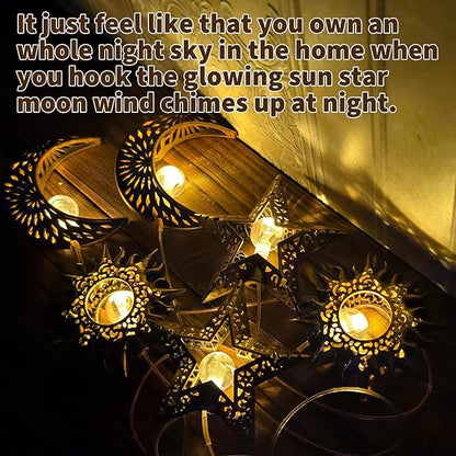 2 Pack Solar Wind Chimes for Outside Lights Sun Moon Star Outdoor Hanging Decor Warm Lights Prefert Gifts for Mom Wife Outdoor Windchimes for Garden Yard Patio Christmas Birthday Mothers Day