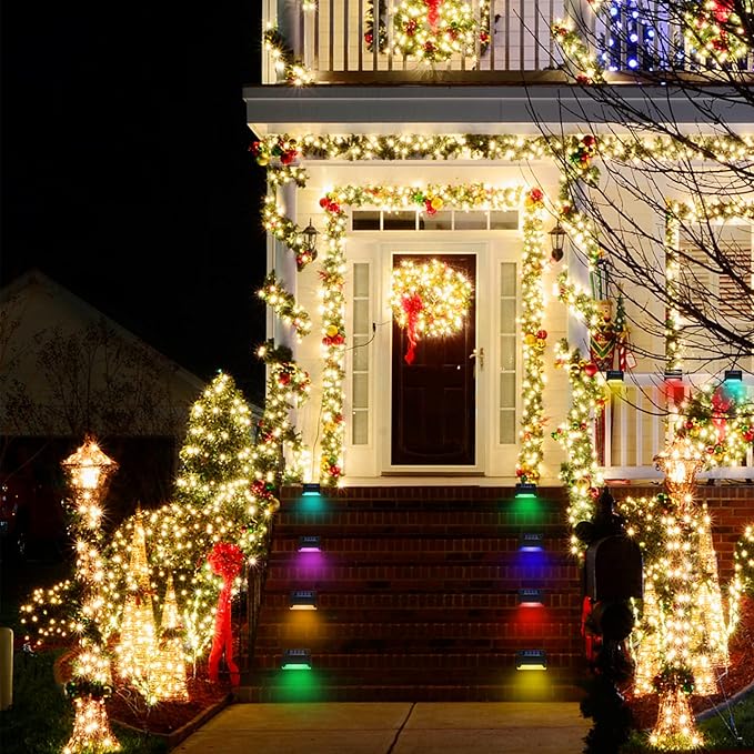 K.E.J. 16pcs Solar Lights Outdoor Waterproof Color Changing - Solar-Powered Yard Pathway Lighting LED Step Lights for Stairs, Fence, Driveway, Backyard, Garden & Patio Decor