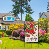 Welcome Summer Geranium Decorative House Flag, Spring Red Floral Flowers Bee Garden Yard Outside Decorations, Farmhouse Outdoor Large Home Decor Double Sided 28 x 40