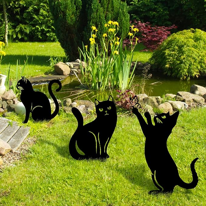Tandefio 6 Pack Black Cat Garden Stakes Metal Cat Silhouette Decorative Garden Statues for Yard Art Outdoor Decor for Patio Lawn Farmhouse Ornament Cats Lover Gifts Bird Repellent Scaring Pest(Large)