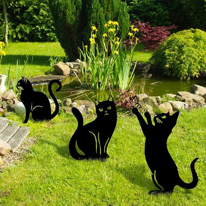 Tandefio 6 Pack Black Cat Garden Stakes Metal Cat Silhouette Decorative Garden Statues for Yard Art Outdoor Decor for Patio Lawn Farmhouse Ornament Cats Lover Gifts Bird Repellent Scaring Pest(Large)