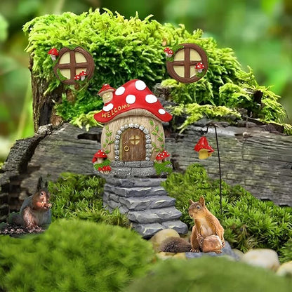Fairy Garden Decor Fairy Door and Windows for Trees, Glow in The Dark Yard Sculpture Lawn Ornament Mini Garden Art Outdoor Decor Accessories with Lantern (B)