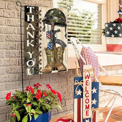AVOIN colorlife Memorial Day Thank You Heroes Garden Flag 12x18 Inch Double Sided, Military Soldiers Boots Patriotic Veteran Yard Outdoor Decoration