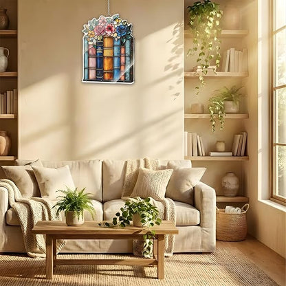 Floral Book Acrylic Suncatcher, Bookish Suncatchers for Window Hanging Ornament, Art Garden Decor for Book Lover Reader Bookworm, Gifts for Mother's Day, Mom, Grandma, Wife, Women, Nana