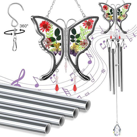 KY&BOSAM Butterfly Wind Chime with Crystal Sympathy Wind Spinner Memorial Wind Chimes for Loss of Loved One Prime Bereavement Sympathy Memorial Gift for Loss of Mother Father Condolence Remembrance