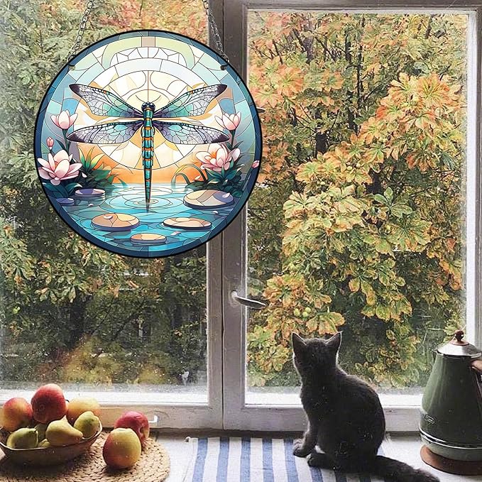 Dragonfly Acrylic Window Hangings, Indoor Dragonfly Stained Window Hanging Acrylic Art Wall Decoration Gift for Indoor Outdoor Home Garden Ornaments