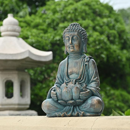 TERESA'S COLLECTIONS Meditating Buddha Statue for Garden Decor with Outdoor Solar Lights, Large Resin Outdoor Decor Garden Statue Sculpture for Home Lawn Yard Decor Gifts for Mom, 10.4''